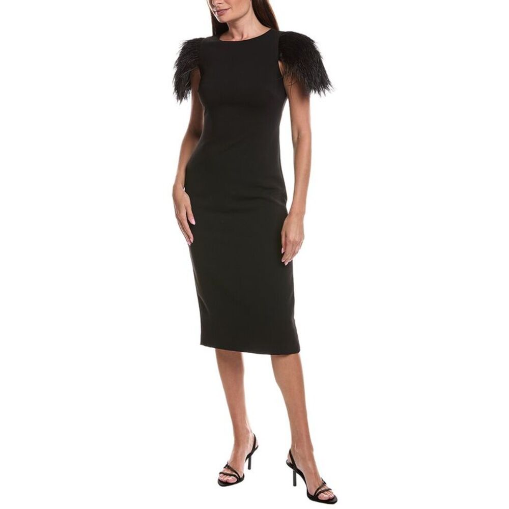 Badgley Mischka Womens Feather Shoulder Cocktail Dress